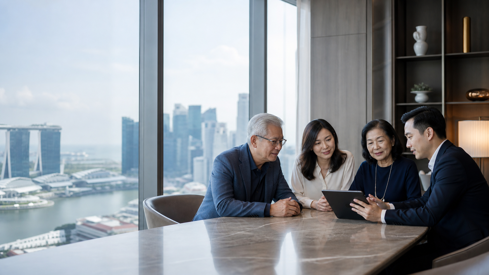 A family discussing long-term investment planning with an adviser in Singapore